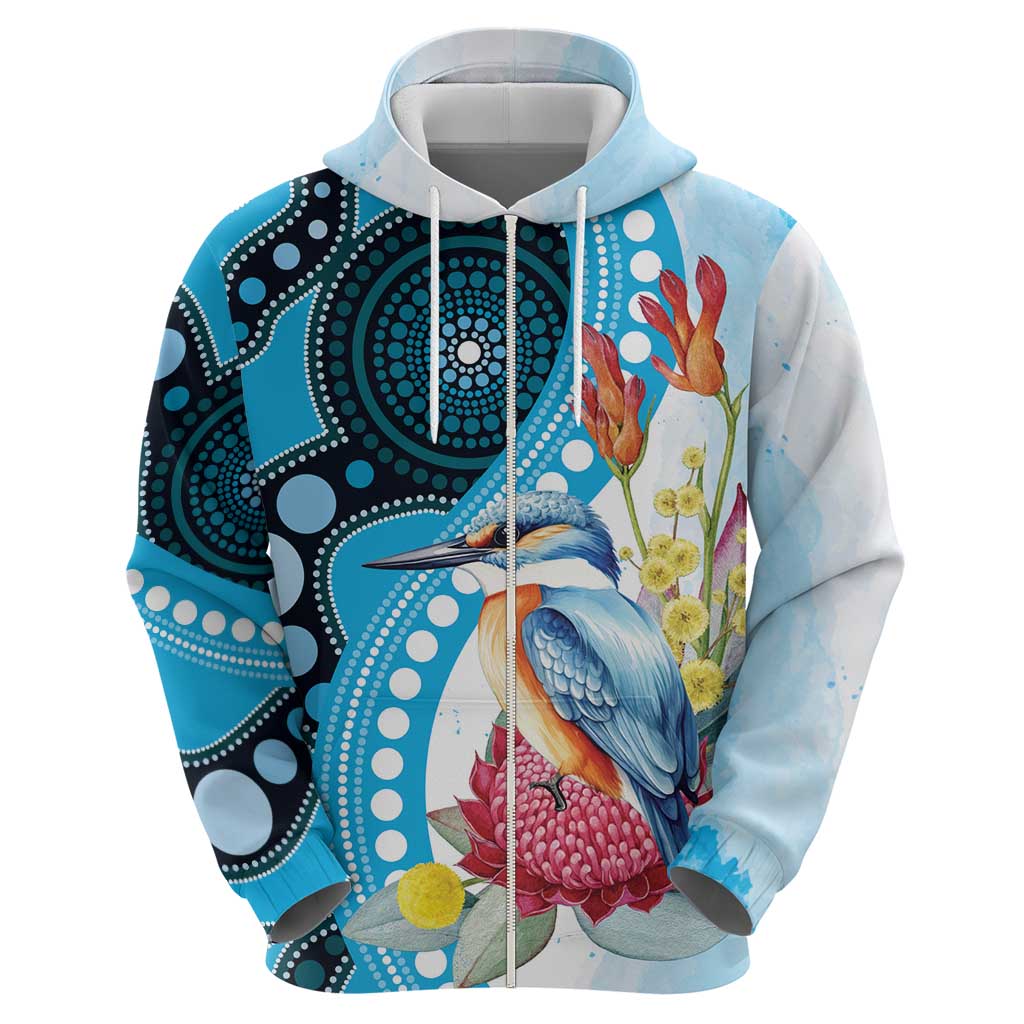 Australia Azure Kingfisher Hoodie Australian Native Flowers Indigenous Art - Aussie Hoodie