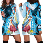 Australia Azure Kingfisher Hoodie Dress Australian Native Flowers Indigenous Art - Aussie Hoodie
