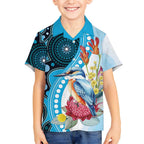 Australia Azure Kingfisher Kid Hawaiian Shirt Australian Native Flowers Indigenous Art - Aussie Hoodie