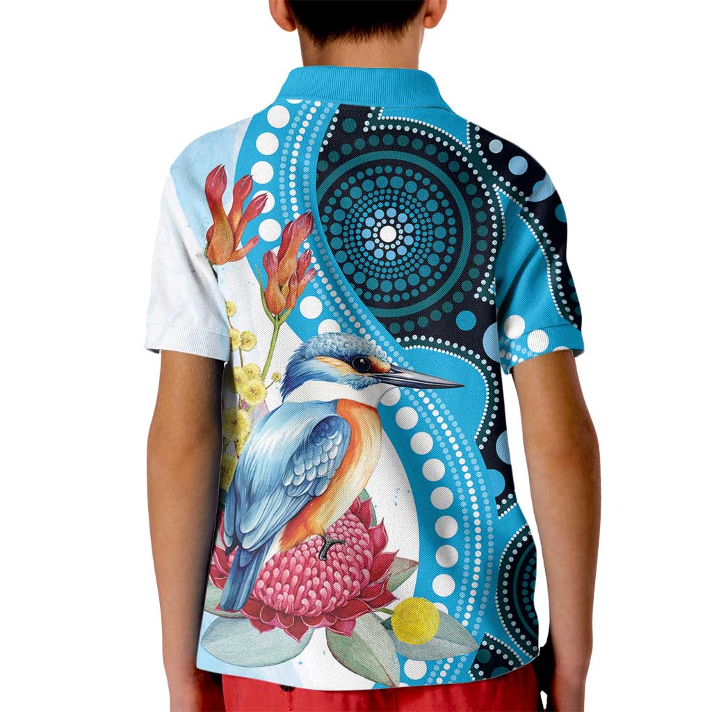 Australia Azure Kingfisher Kid Polo Shirt Australian Native Flowers Indigenous Art - Aussie Hoodie