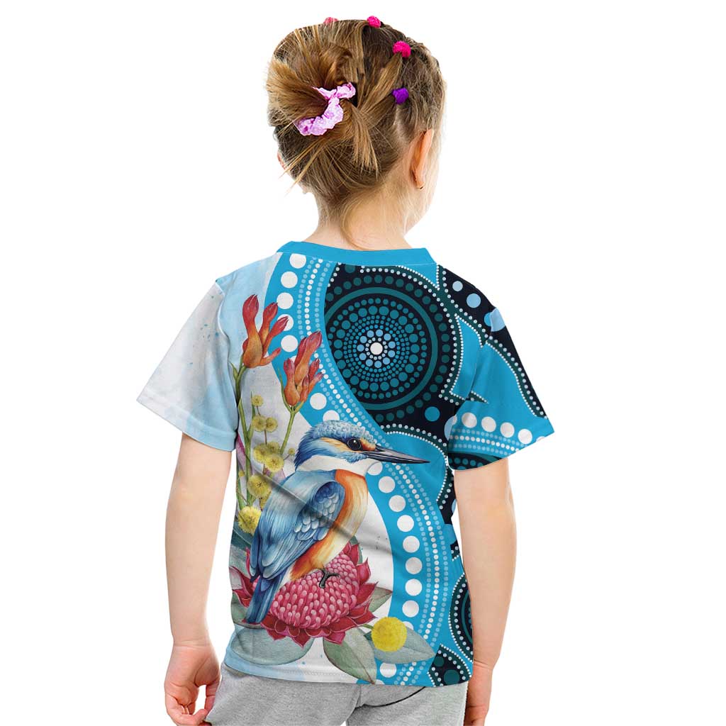 Australia Azure Kingfisher Kid T Shirt Australian Native Flowers Indigenous Art - Aussie Hoodie