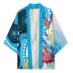 Australia Azure Kingfisher Kimono Australian Native Flowers Indigenous Art - Aussie Hoodie