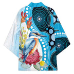 Australia Azure Kingfisher Kimono Australian Native Flowers Indigenous Art - Aussie Hoodie