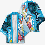 Australia Azure Kingfisher Kimono Australian Native Flowers Indigenous Art - Aussie Hoodie