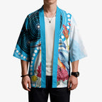 Australia Azure Kingfisher Kimono Australian Native Flowers Indigenous Art - Aussie Hoodie