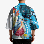 Australia Azure Kingfisher Kimono Australian Native Flowers Indigenous Art - Aussie Hoodie