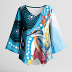 Australia Azure Kingfisher Kimono Sleeve Blouse Australian Native Flowers Indigenous Art - Aussie Hoodie