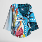 Australia Azure Kingfisher Kimono Sleeve Blouse Australian Native Flowers Indigenous Art - Aussie Hoodie