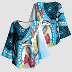 Australia Azure Kingfisher Kimono Sleeve Blouse Australian Native Flowers Indigenous Art - Aussie Hoodie