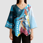 Australia Azure Kingfisher Kimono Sleeve Blouse Australian Native Flowers Indigenous Art - Aussie Hoodie