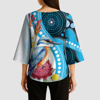 Australia Azure Kingfisher Kimono Sleeve Blouse Australian Native Flowers Indigenous Art - Aussie Hoodie