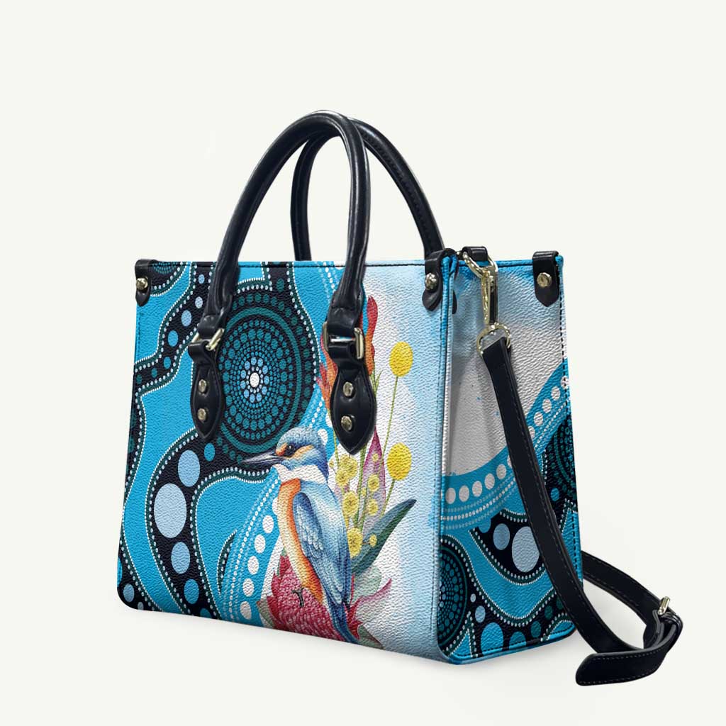 Australia Azure Kingfisher Leather Bag Australian Native Flowers Indigenous Art - Aussie Hoodie