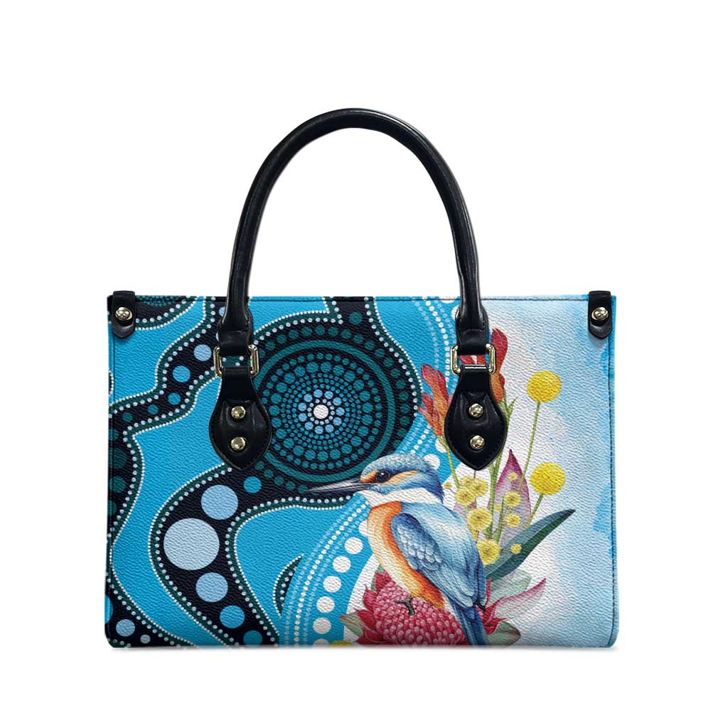 Australia Azure Kingfisher Leather Bag Australian Native Flowers Indigenous Art - Aussie Hoodie