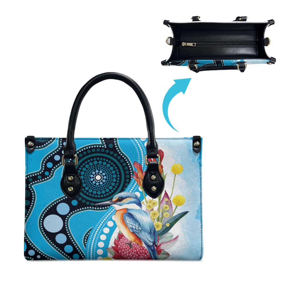 Australia Azure Kingfisher Leather Bag Australian Native Flowers Indigenous Art - Aussie Hoodie