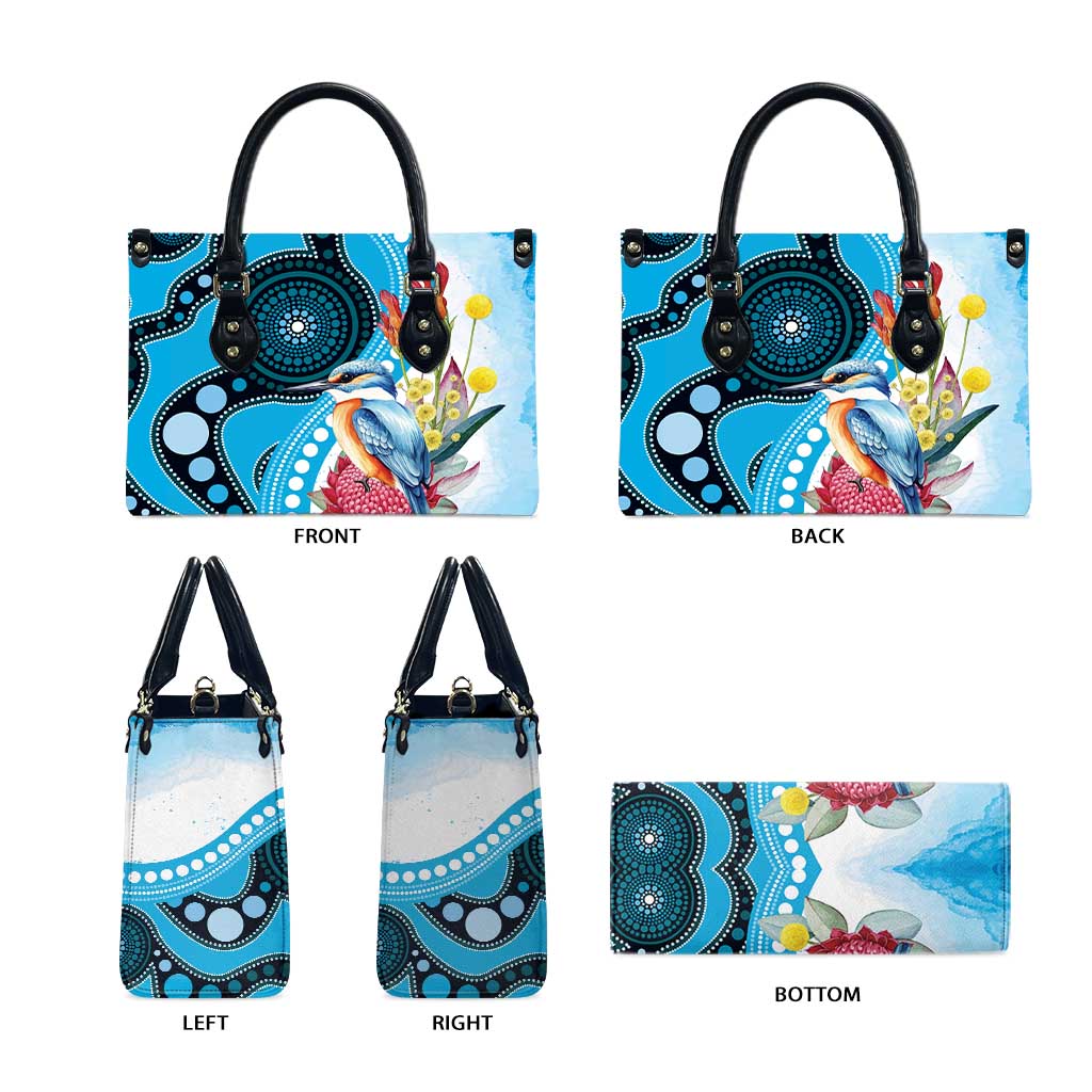 Australia Azure Kingfisher Leather Bag Australian Native Flowers Indigenous Art - Aussie Hoodie