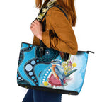 Australia Azure Kingfisher Leather Tote Bag Australian Native Flowers Indigenous Art - Aussie Hoodie