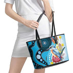 Australia Azure Kingfisher Leather Tote Bag Australian Native Flowers Indigenous Art - Aussie Hoodie
