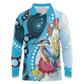 Australia Azure Kingfisher Long Sleeve Polo Shirt Australian Native Flowers Indigenous Art - Aussie Hoodie