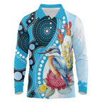 Australia Azure Kingfisher Long Sleeve Polo Shirt Australian Native Flowers Indigenous Art - Aussie Hoodie