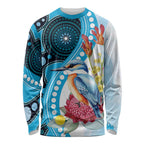 Australia Azure Kingfisher Long Sleeve Shirt Australian Native Flowers Indigenous Art - Aussie Hoodie