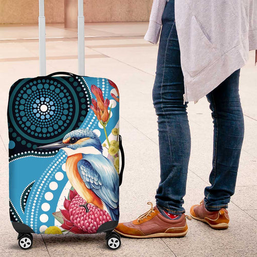 Australia Azure Kingfisher Luggage Cover Australian Native Flowers Indigenous Art - Aussie Hoodie