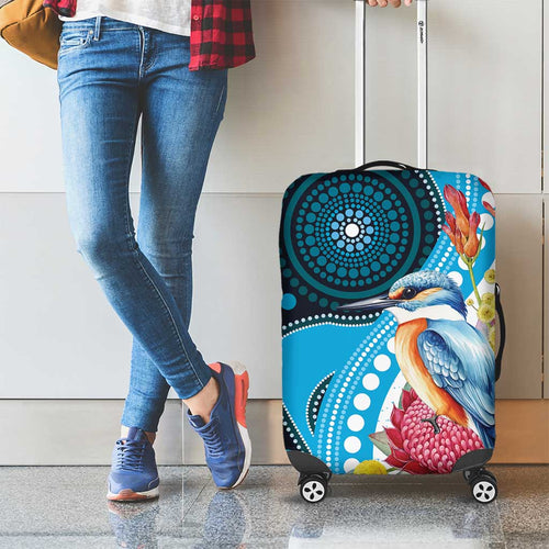Australia Azure Kingfisher Luggage Cover Australian Native Flowers Indigenous Art - Aussie Hoodie
