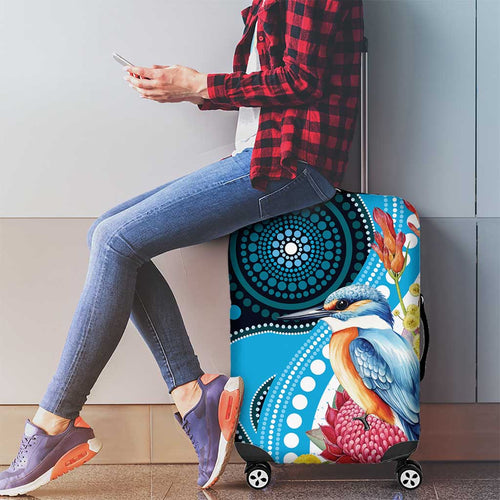 Australia Azure Kingfisher Luggage Cover Australian Native Flowers Indigenous Art - Aussie Hoodie