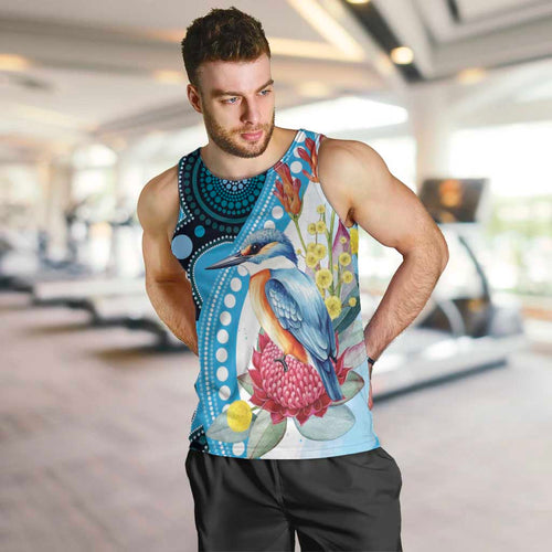 Australia Azure Kingfisher Men Tank Top Australian Native Flowers Indigenous Art - Aussie Hoodie