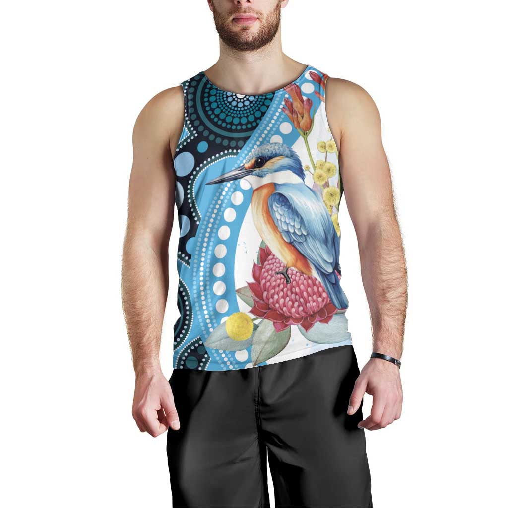 Australia Azure Kingfisher Men Tank Top Australian Native Flowers Indigenous Art - Aussie Hoodie