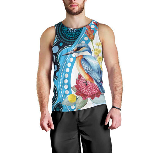 Australia Azure Kingfisher Men Tank Top Australian Native Flowers Indigenous Art - Aussie Hoodie