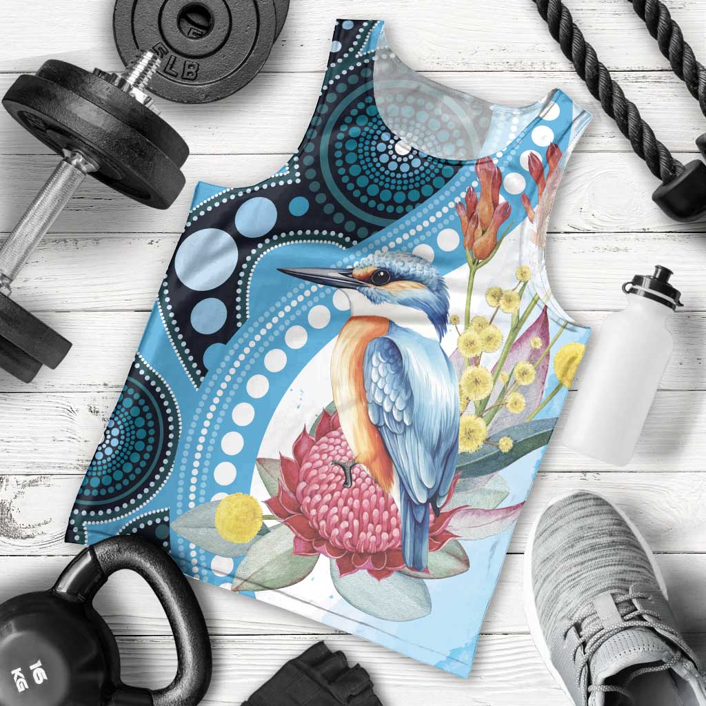 Australia Azure Kingfisher Men Tank Top Australian Native Flowers Indigenous Art - Aussie Hoodie