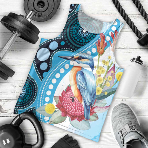 Australia Azure Kingfisher Men Tank Top Australian Native Flowers Indigenous Art - Aussie Hoodie