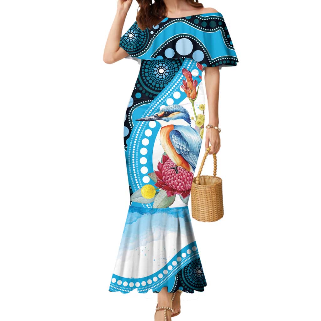 Australia Azure Kingfisher Mermaid Dress Australian Native Flowers Indigenous Art - Aussie Hoodie