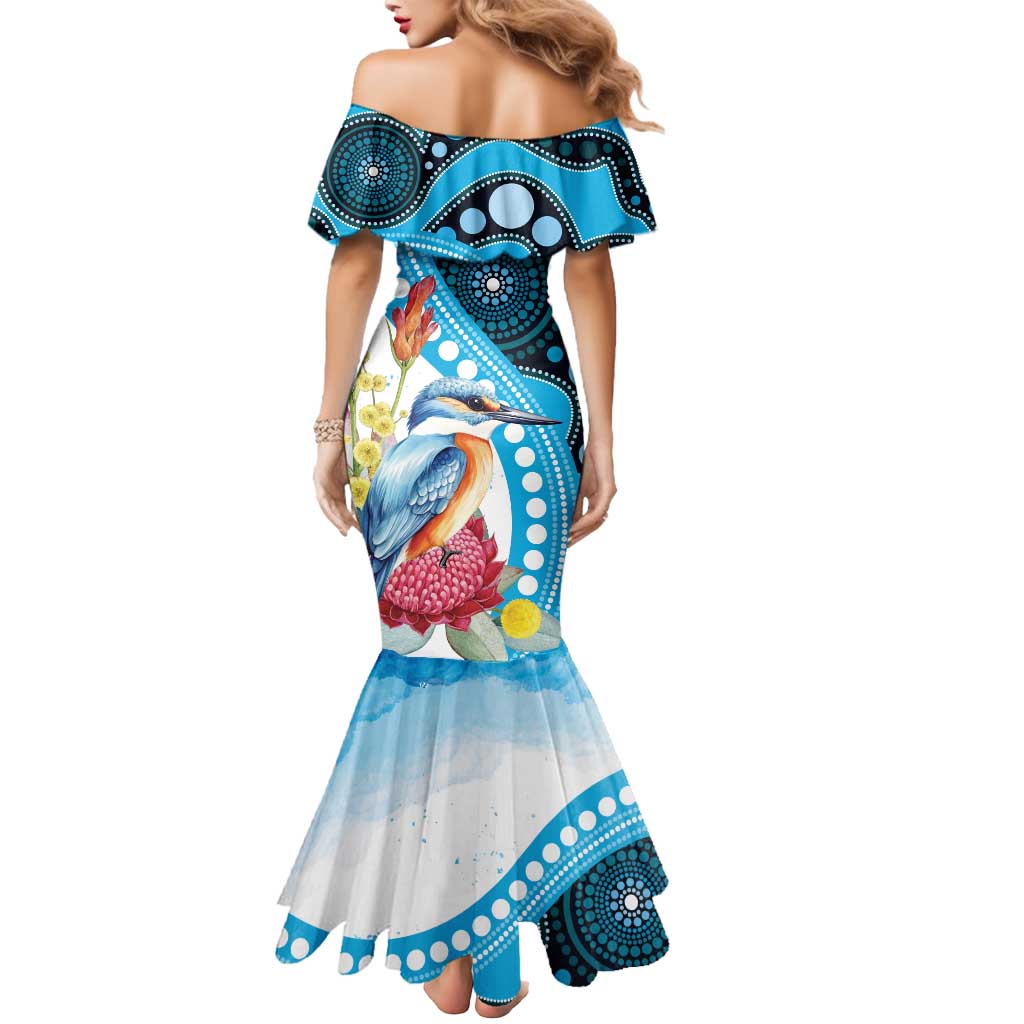 Australia Azure Kingfisher Mermaid Dress Australian Native Flowers Indigenous Art - Aussie Hoodie
