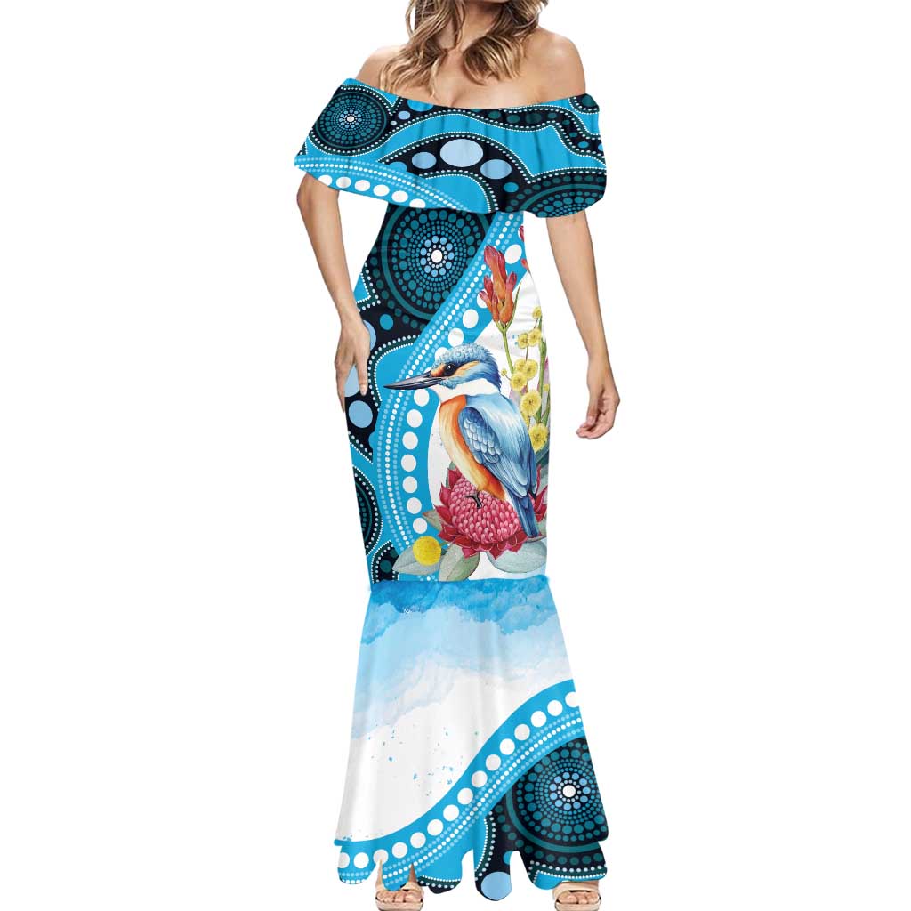 Australia Azure Kingfisher Mermaid Dress Australian Native Flowers Indigenous Art - Aussie Hoodie