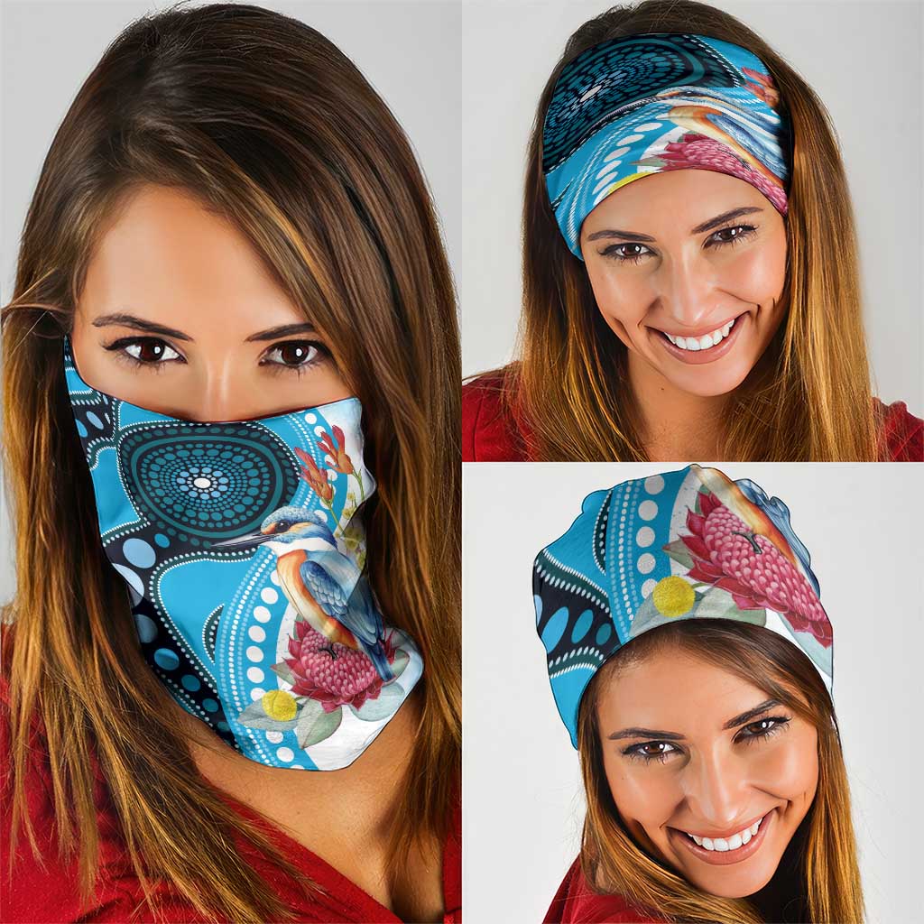 Australia Azure Kingfisher Neck Gaiter Australian Native Flowers Indigenous Art - Aussie Hoodie
