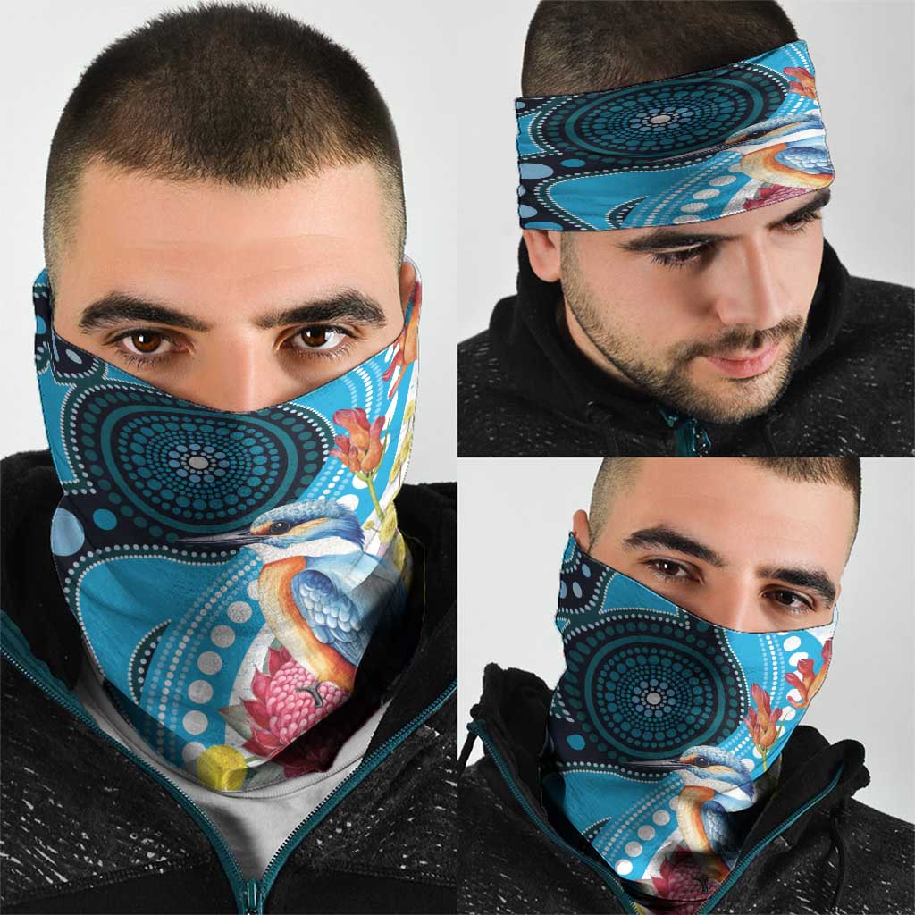 Australia Azure Kingfisher Neck Gaiter Australian Native Flowers Indigenous Art - Aussie Hoodie