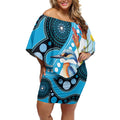 Australia Azure Kingfisher Off Shoulder Short Dress Australian Native Flowers Indigenous Art - Aussie Hoodie