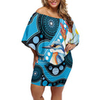 Australia Azure Kingfisher Off Shoulder Short Dress Australian Native Flowers Indigenous Art - Aussie Hoodie