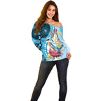 Australia Azure Kingfisher Off Shoulder Sweater Australian Native Flowers Indigenous Art - Aussie Hoodie