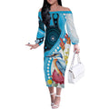 Australia Azure Kingfisher Off The Shoulder Long Sleeve Dress Australian Native Flowers Indigenous Art - Aussie Hoodie