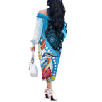 Australia Azure Kingfisher Off The Shoulder Long Sleeve Dress Australian Native Flowers Indigenous Art - Aussie Hoodie