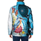 Australia Azure Kingfisher Padded Jacket Australian Native Flowers Indigenous Art - Aussie Hoodie