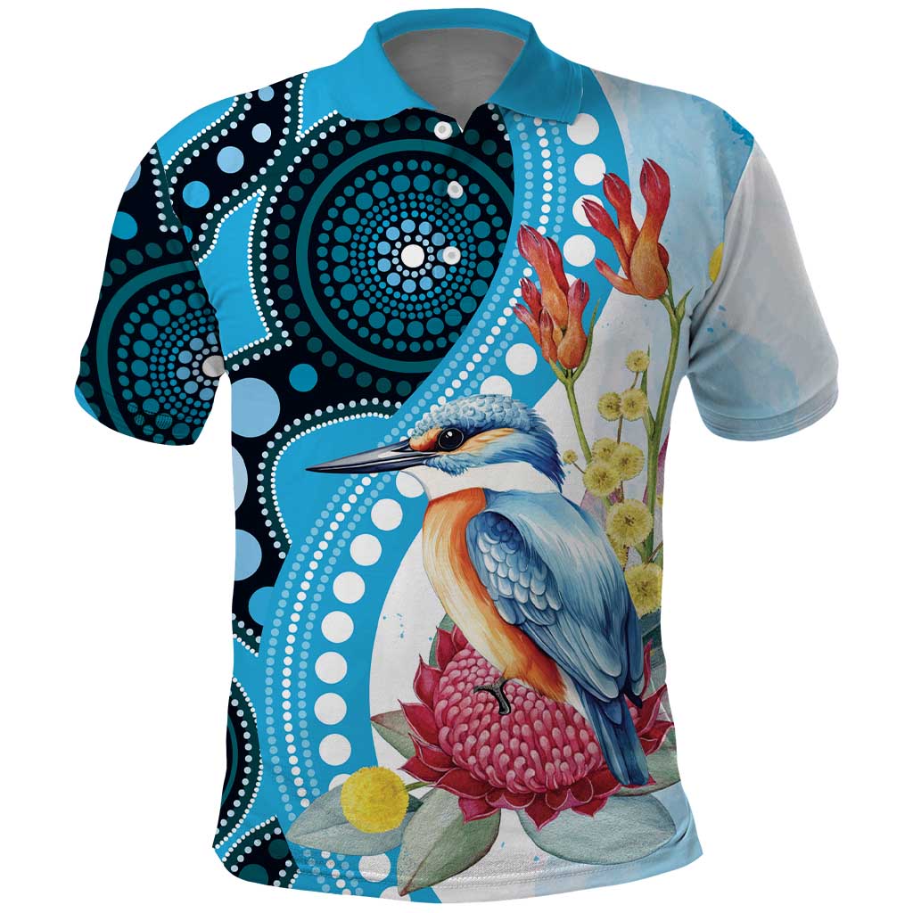Australia Azure Kingfisher Polo Shirt Australian Native Flowers Indigenous Art - Aussie Hoodie
