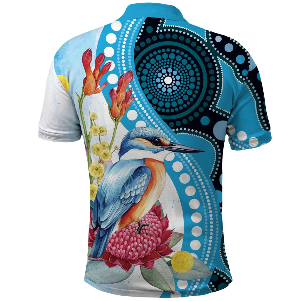 Australia Azure Kingfisher Polo Shirt Australian Native Flowers Indigenous Art - Aussie Hoodie