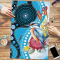 Australia Azure Kingfisher Puzzle Australian Native Flowers Indigenous Art - Aussie Hoodie