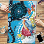 Australia Azure Kingfisher Puzzle Australian Native Flowers Indigenous Art - Aussie Hoodie