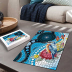 Australia Azure Kingfisher Puzzle Australian Native Flowers Indigenous Art - Aussie Hoodie