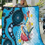 Australia Azure Kingfisher Quilt Australian Native Flowers Indigenous Art - Aussie Hoodie