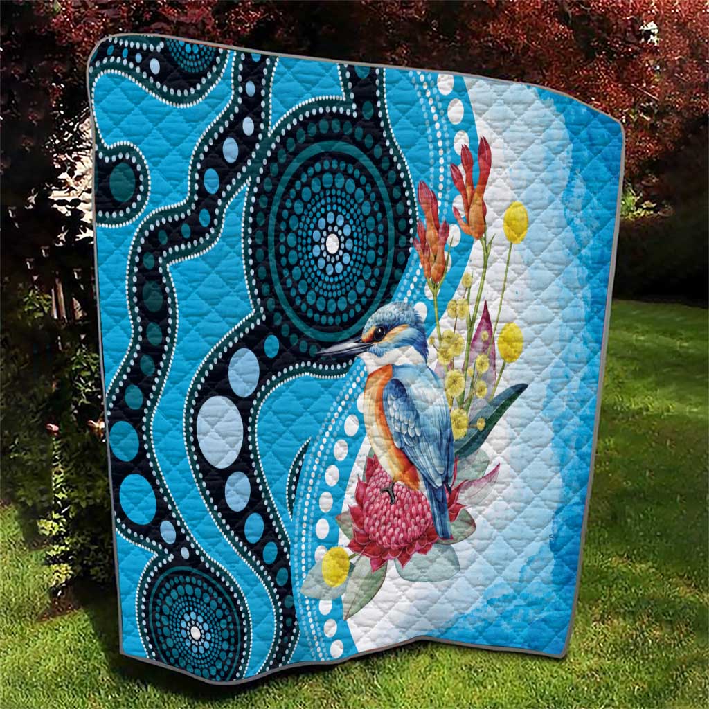 Australia Azure Kingfisher Quilt Australian Native Flowers Indigenous Art - Aussie Hoodie
